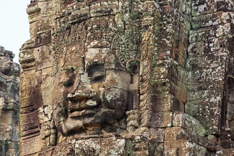 Tower of faces in the Bayon temple in Angkor Thom in Cambodia