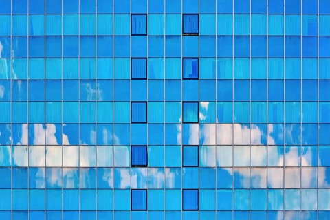 Glass Facade with Sky Refkection of High-rise Building Varna, Bulgaria, Europe