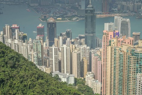 City panorama seen from Victoria Peak, Hong Kong, People's Republic of China, Asia