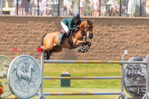Abdulrahman Alrajhi from Saudi Arabia and riding Heartbeat W, compete in the 1.60m Grand Prix