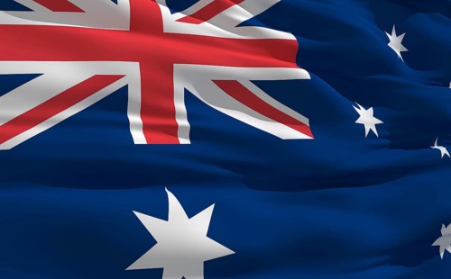 Fluttering flag of Australia on the wind