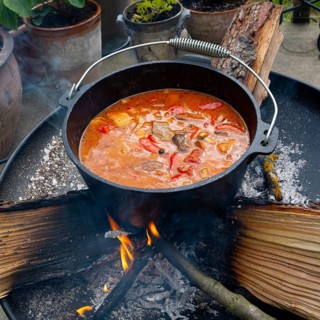 Kettle Gulash is prepared over an open fire!