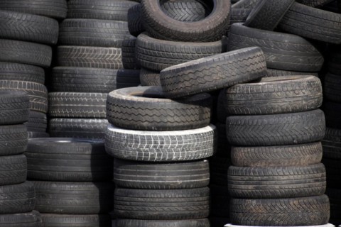 Stack of used tyres