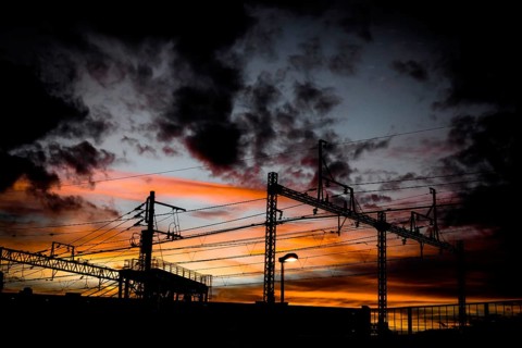 Telephone pole silhouette and sunset. Shooting Location: Sendai, Miyagi Prefecture