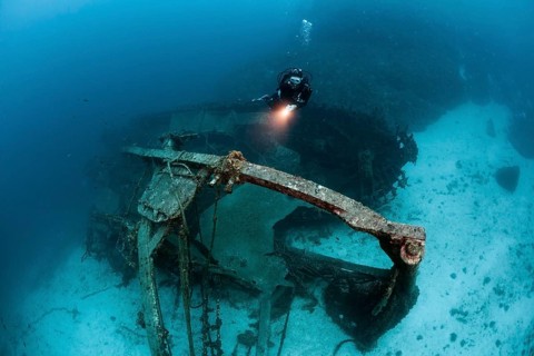 Scuba Diver at Fortunal Wreck, Vis Island, Mediterranean Sea, Croatia | Scuba Diver at Fortunal
