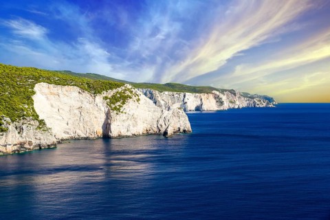 View of the rocky coast from the island of Zakynthos, Zakynthos, Greece, Europe