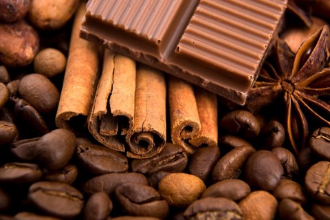 Chocolate with coffee beans, spices and cacao, lodz