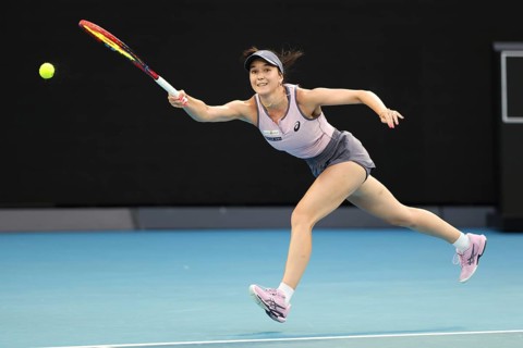 German tennis player Eva Lys (GER) playing a forehand shot at the Australian Open 2025 tournament,