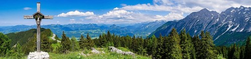 Panorama from Ahornbüchsenkopf to Salzburg, Salzachtal, Salzburg Alps, Dachstein, Tennengebirge