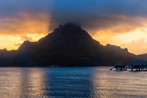 Bora Bora Island, French Polynesia. Web banner in panoramic view this amazing Beach