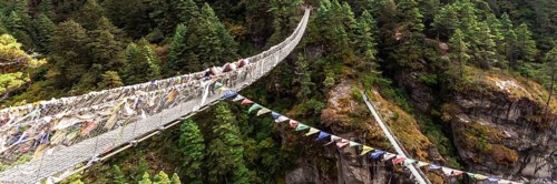 Suspention bridge on the Everest Base Camp Trek, Himalaya mountains, Sagarmatha National Park,