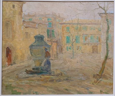 Paisatge urba, 1930, Felipe Bellini, oil on canvas, pollensa museum, Majorca, Balearic Islands,