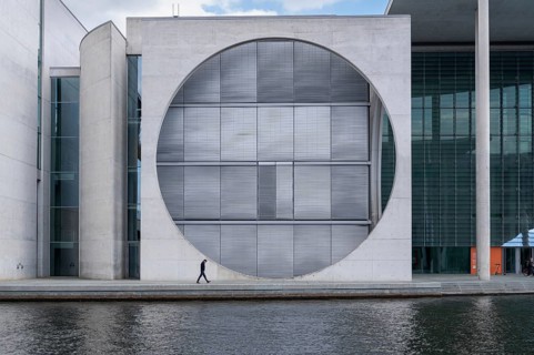 23.04.2024, Berlin, Germany, Europe, View from the west of the futuristic
