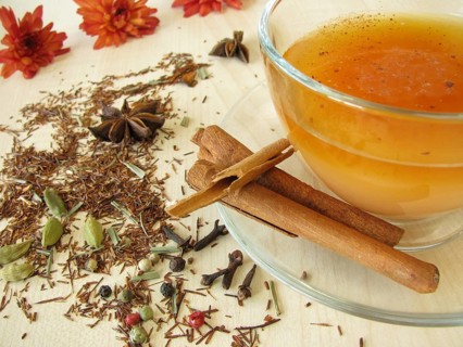 Spiced tea with rooibos tea, milk and spices