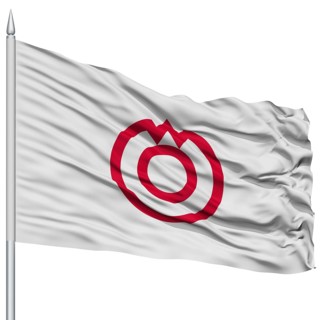 Yamaguchi Capital City Flag on Flagpole, Prefecture of Japan, Isolated on White Background