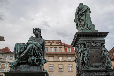 Personified river goddess, female figure representing the river Drau, fountain of Archduke Johann,