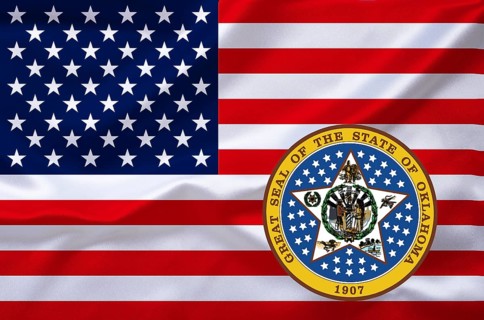 The flag of the USA with the coat of arms of Oklahoma, Studio