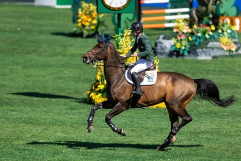 Michael Pender of Ireland, riding HHS Calais competes in the BMO Nations Cup during the CSIO Spruce