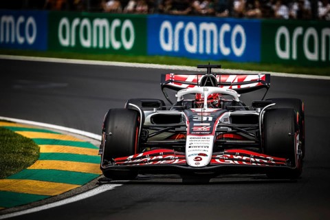 Esteban Ocon of France drives the MoneyGram Haas F1 Team VF-25 during third practice in the 2025