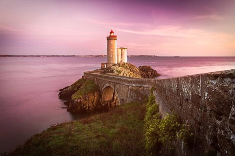 Lighthouse Phare du Petit Minou at sunset, Brittany, France, Europe