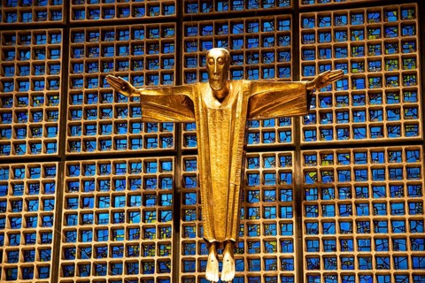 Berlin, Germany. November 2022. The stained glass windows of the Gedachtniskirche in Berlin