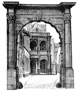 Historical architectural illustration from the 19th Century, 1881, German Renaissance style, 16th