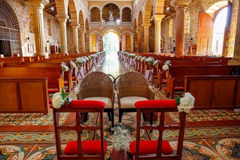 Interior colonial Cathedral of the Immaculate Conception, Barichara, Colombia, South America
