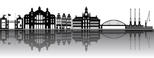 Illustration drawing from Antwerp skyline with station zoo and industry
