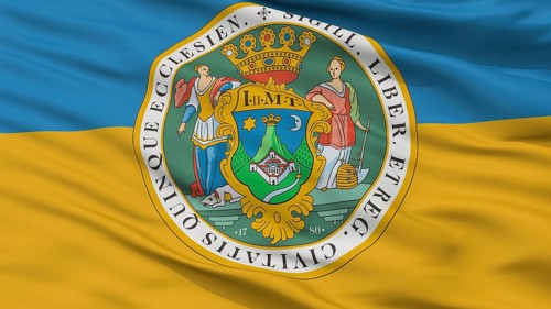 Hun Pecs City Flag, Country Hungary, Closeup View