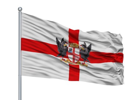 Perth City Flag On Flagpole, Country Australia, Isolated On White Background