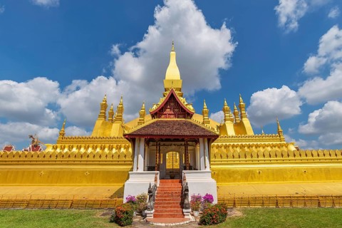 Vientiane Laos, city skyline at Wat Phra That Luang Golden Pagoda