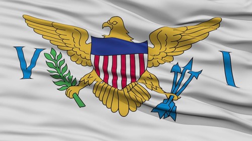 Closeup United States Virgin Islands Flag, Waving in the Wind, High Resolution