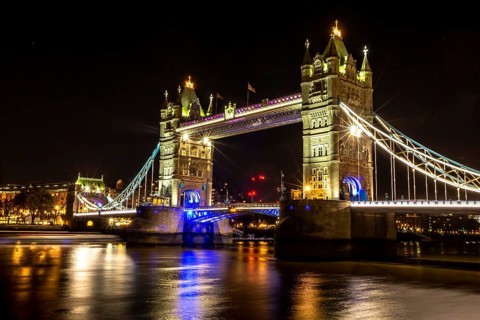 Tower Bridge in London, UK, United Kingdom. Europe. Long exposure and night shot