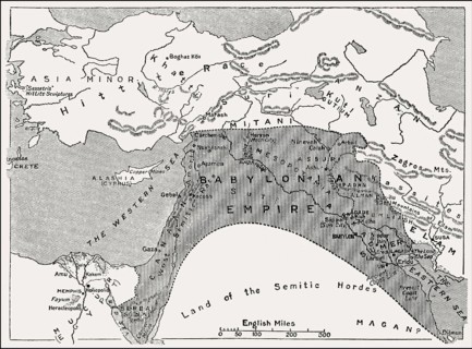 Map of the Babylonian Empire, cradle of civilization, 25th century BC
