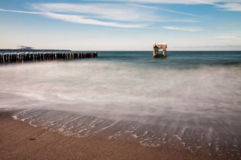 Groyne and jetty remains on the coast of the Baltic Sea