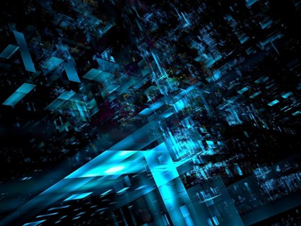 Futuristic construction made of translucent glass blocks. Abstract fractal - computer generated 3d
