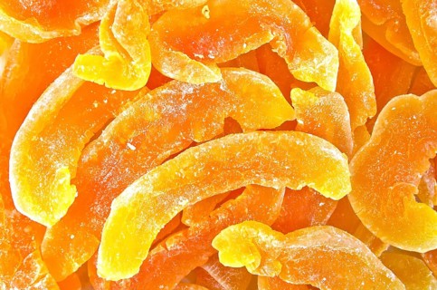 Texture of dried candied melon slices