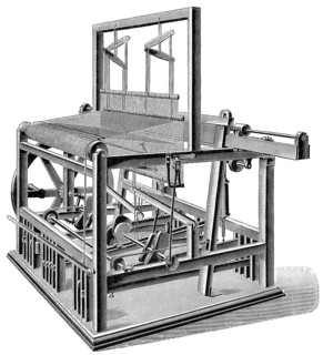 Mechanical weaving loom, 19th century, Historische Zeichnung, mechanischer Webstuhl, Anfang 19.