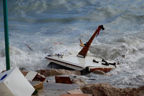Destruction on the coast of the Côte d'Azur in Roquebrune Cap Martin and Menton after storm in