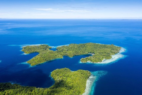 Aerial view of Janggelo Island, Raja Ampat, West Papua, Indonesia, Asia