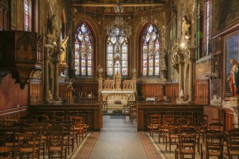 Chapel with painted wooden ceiling, monastery of the former Saint-Francois-et-Sainte-Claire