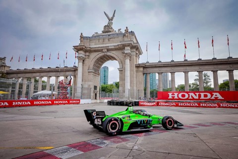 CHRISTIAN LUNGAARD (45) of Hedensted, Denmark celebrates in victory lane after winning the Honda
