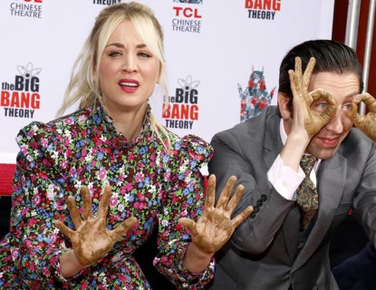Kaley Cuoco and Simon Helberg at the handprints ceremony for 'The Big Bang Theory' held at the TCL