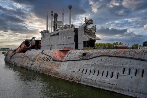 A view of an old submarine in Peenemünde on the Baltic Sea on the island of Usedom