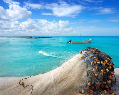 Holbox tropical Island fishing nets in Quintana Roo of Mexico