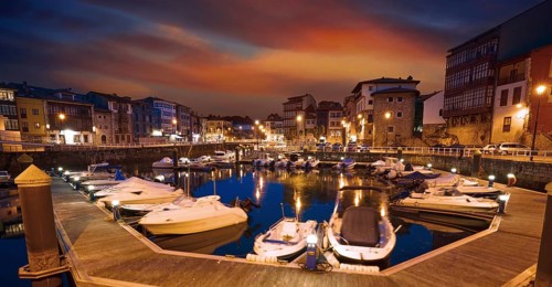 Llanes marina port sunset in Asturias of Spain