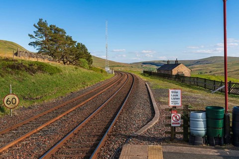 Near Cowgill, Cumbria, England, UK, May 16, 2019: The Dent Station on the Settle-Carlisle Railway