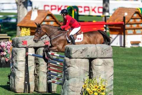 Calgary, Canada, Sept., 7, 2024. Amy Millar of Canada, riding Truman compete in the BMO Nations Cup