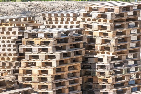 A stack of old wooden pallets