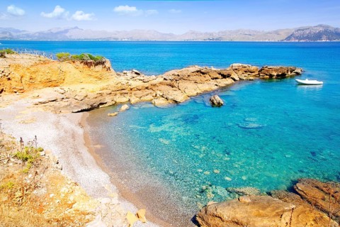 Alcudia in Mallorca la Victoria turquoise beach near s Illot from Balearic Islands